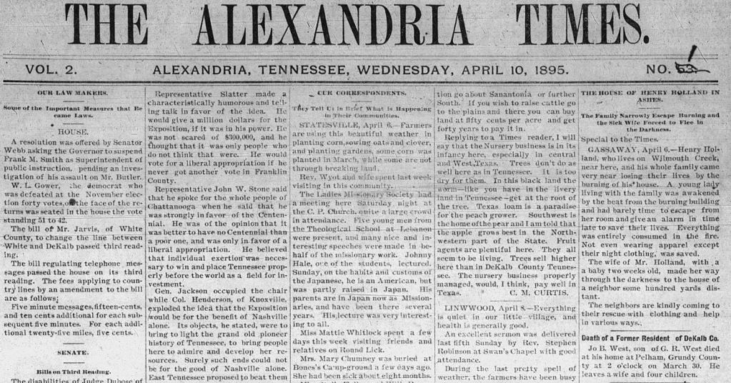 Alexandria Times April 10, 1895  Front page